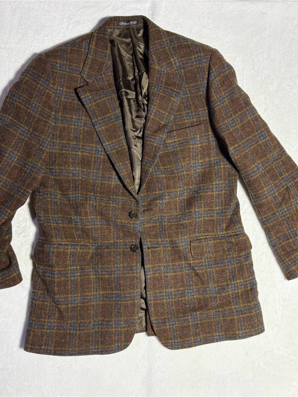 Classic Men's Brown Plaid Wool Blazer